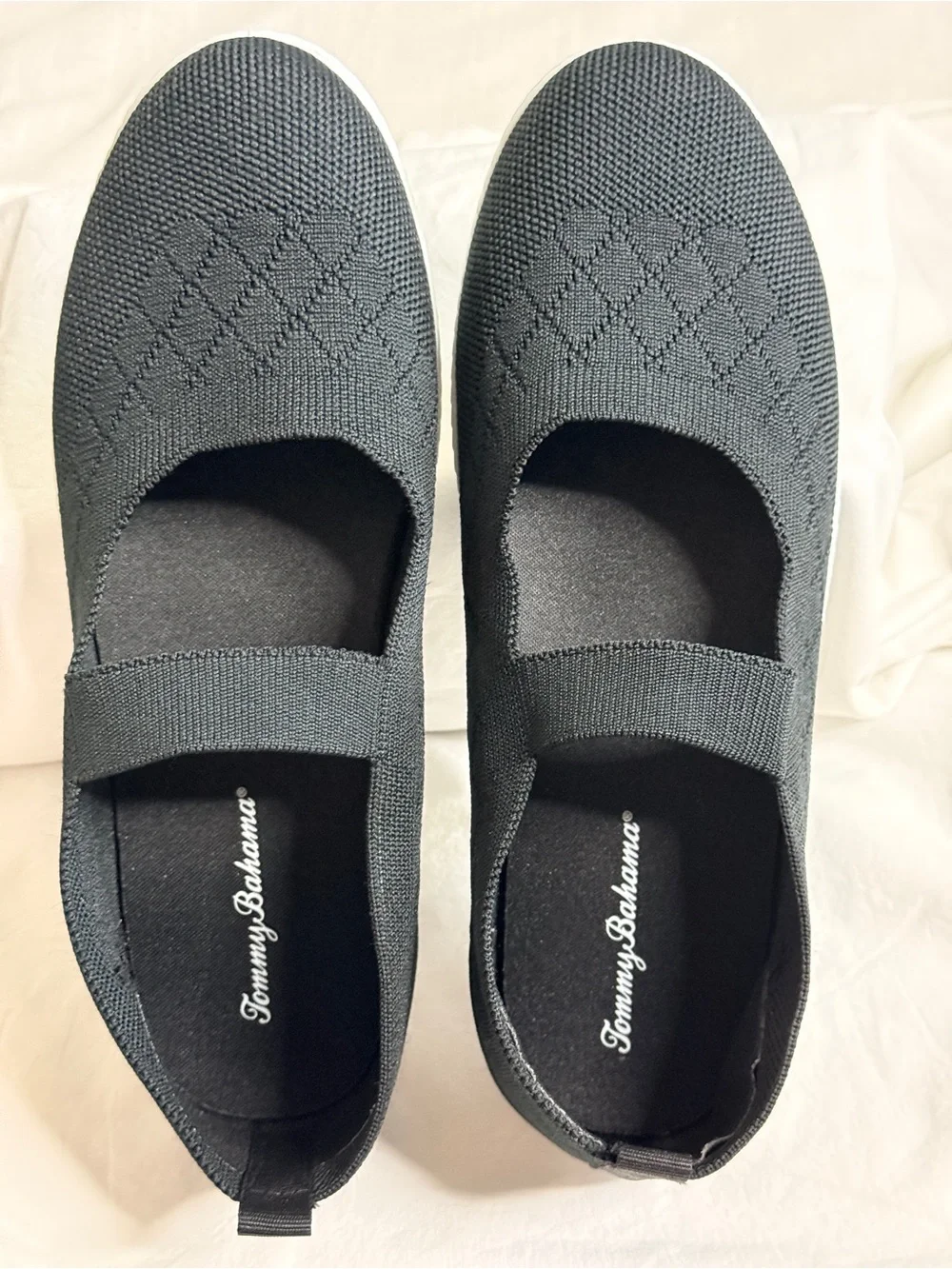Tommy Bahama Black Knit Mary Jane Slip On Flats Shoes Sneaker EUC 8